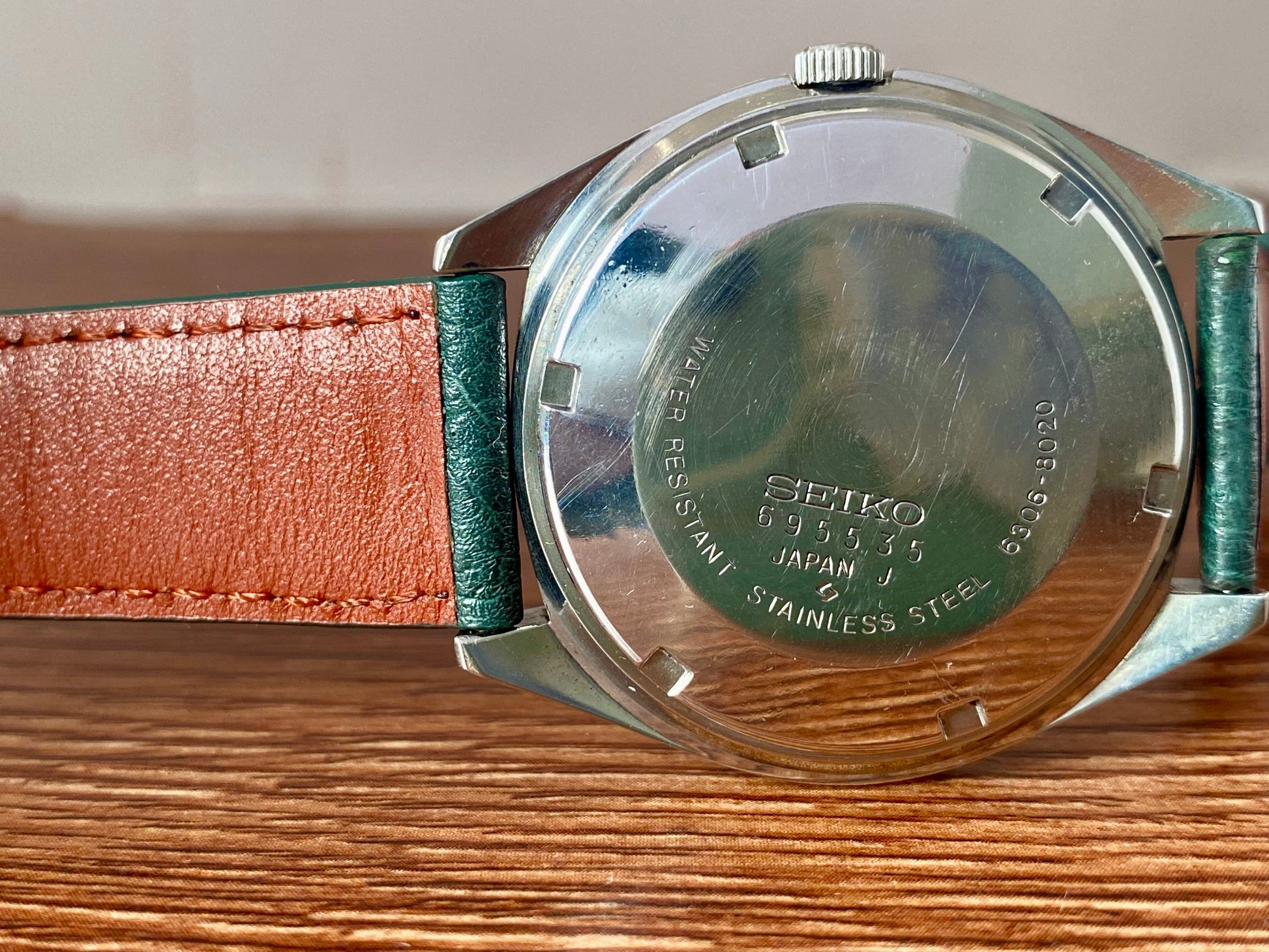 Vintage Seiko Actus SS 6306-8020 SERVICED Auto, Green, September 1976 UK VINTAGE WATCH LTD