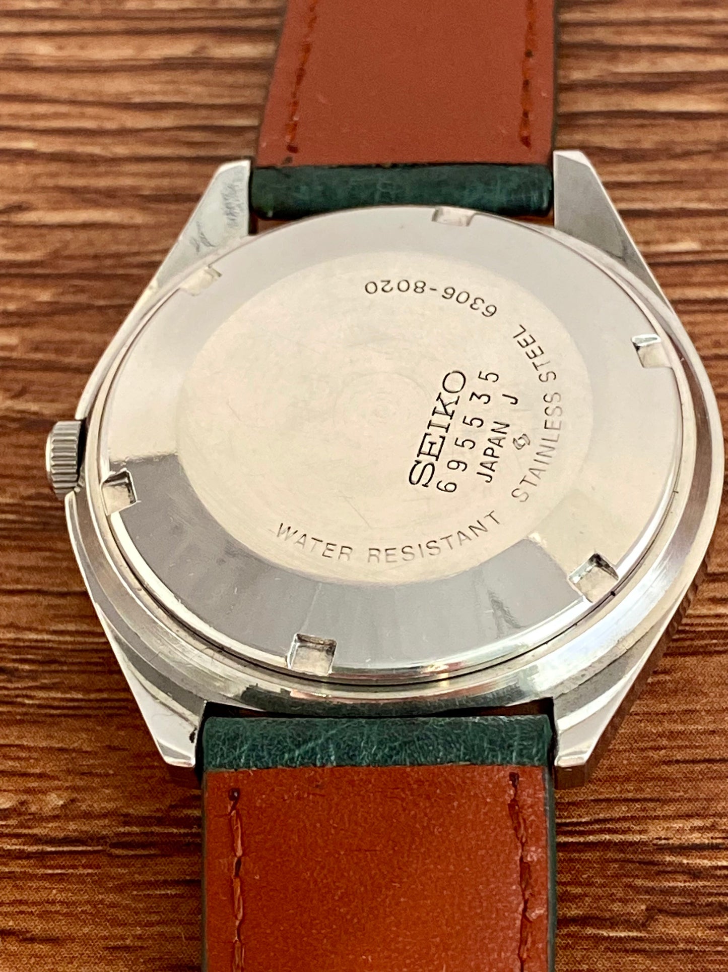 Vintage Seiko Actus SS 6306-8020 SERVICED Auto, Green, September 1976 UK VINTAGE WATCH LTD