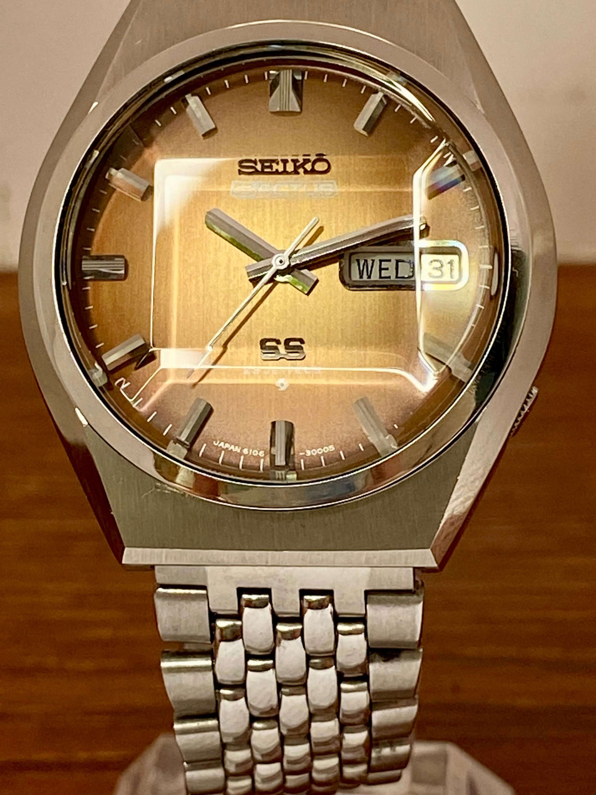 Vintage Seiko 5 Actus 6106-8760 SS SERVICED Amber Dial, August 1975