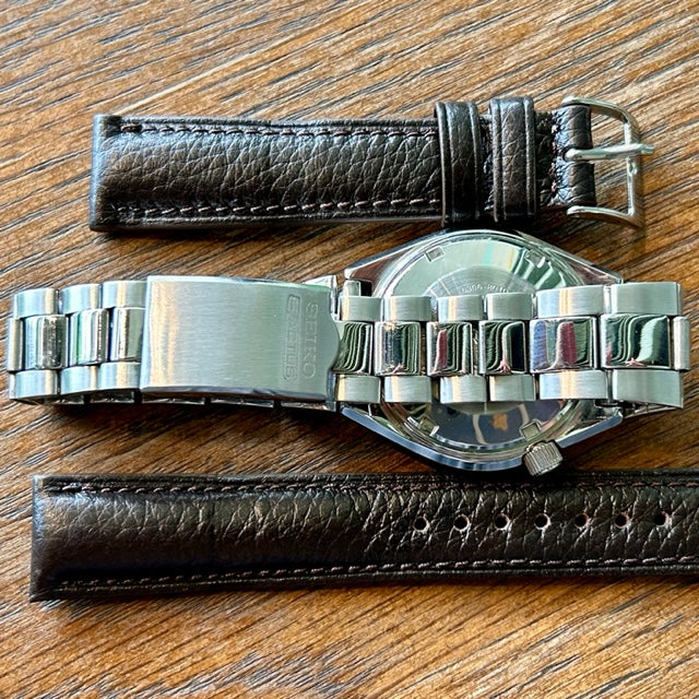 Vintage Seiko Actus Silver Wave 6306-8010 SERVICED, Blue Waffle February 1977 UK VINTAGE WATCH LTD