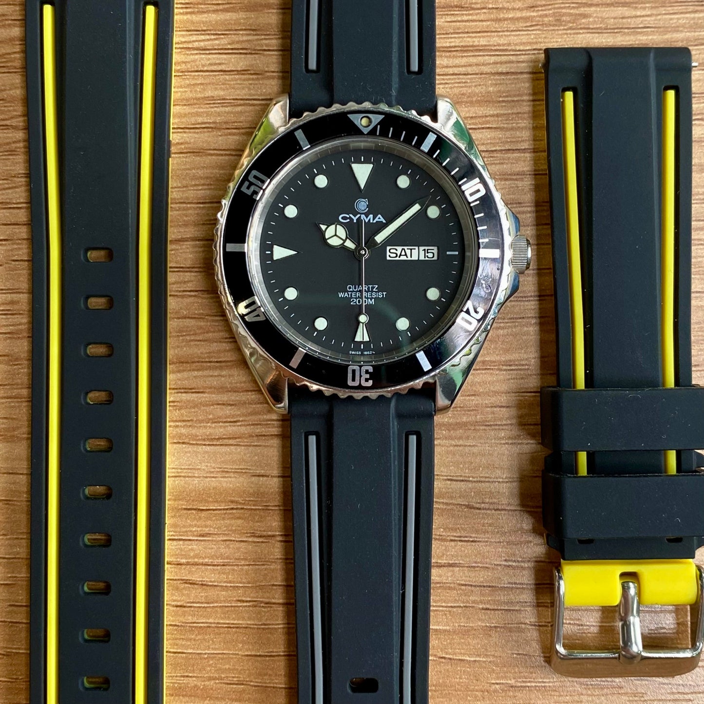 Vintage Cyma Quartz Dive Watch 43mm “Baby Submariner” Ref. 9111 ETA 955.422 UK VINTAGE WATCH LTD