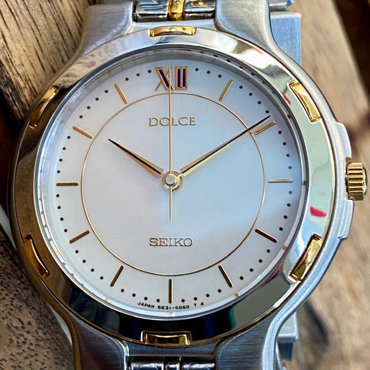 RARE Vintage Seiko Dolce Quartz 5E31-6D50, Mother of Pearl Dial, April 1992