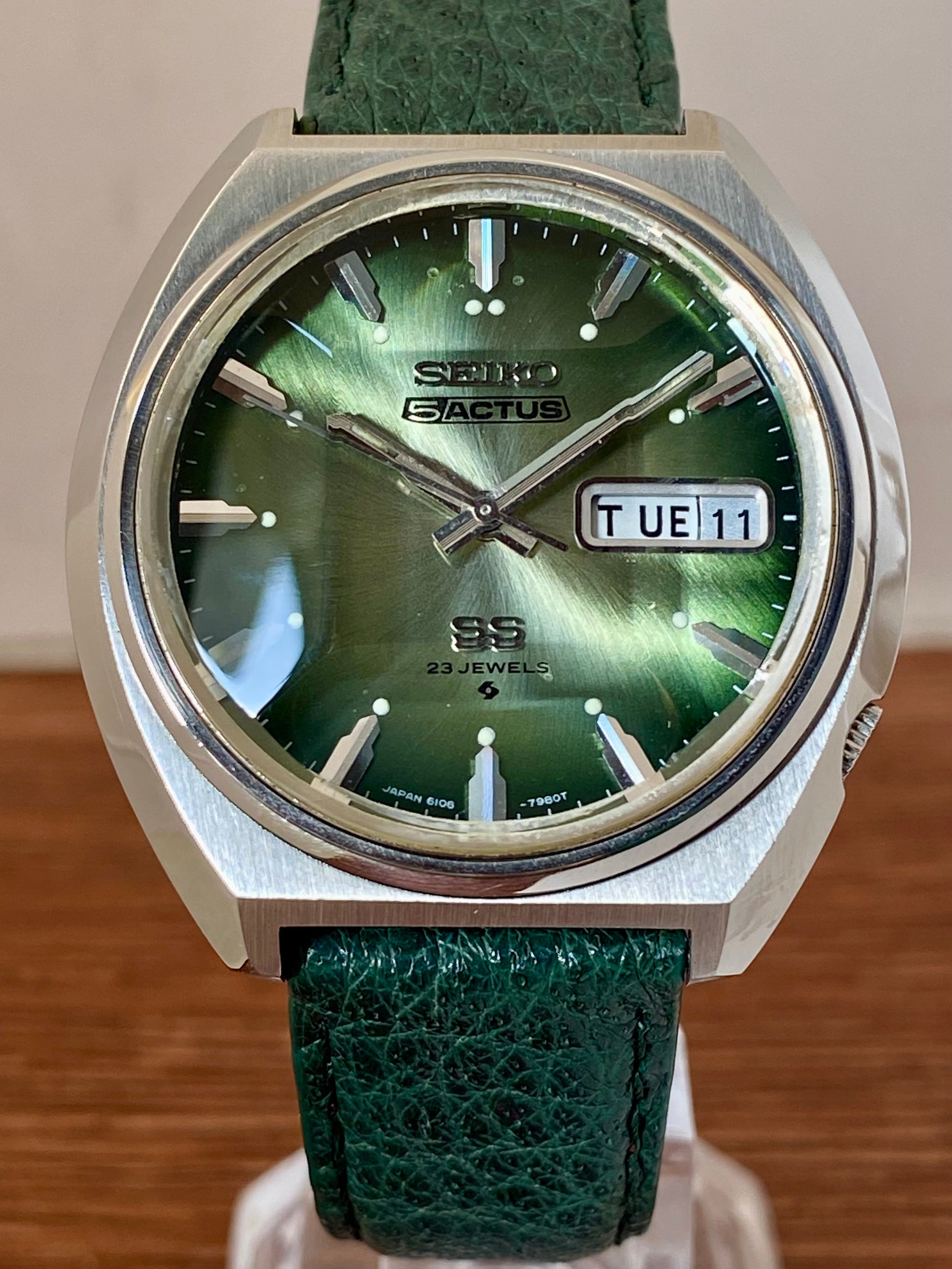 Seiko 5 Actus SS 6106-7700 Green SERVICED Auto, February 1974 UK VINTAGE WATCH LTD