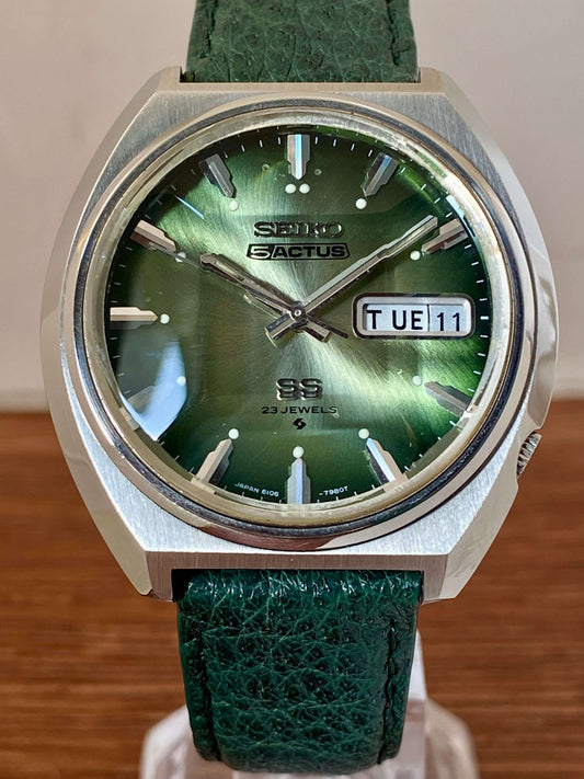 Seiko 5 Actus SS 6106-7700 Green SERVICED Auto, February 1974 UK VINTAGE WATCH LTD