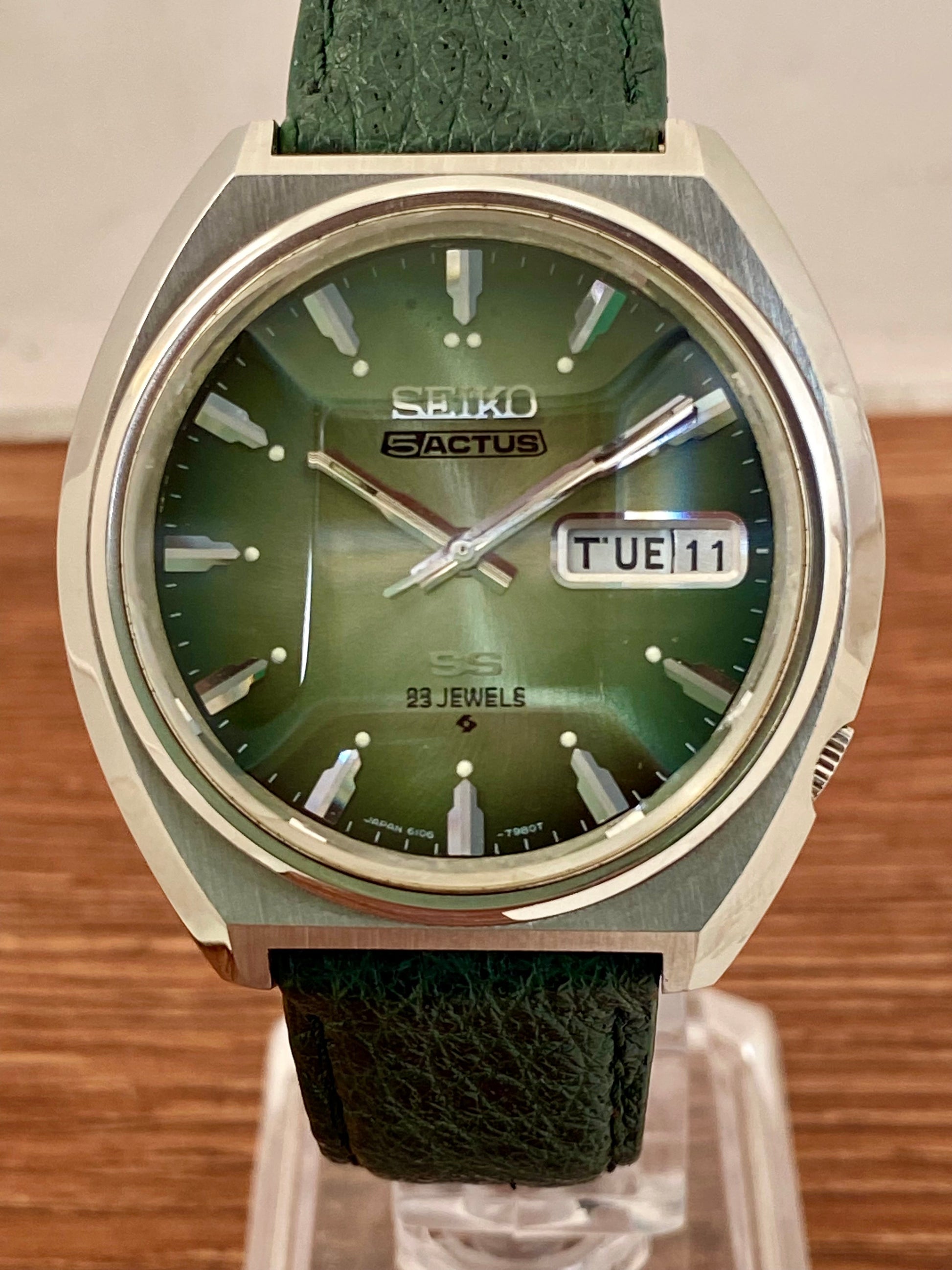 Seiko 5 Actus SS 6106-7700 Green SERVICED Auto, February 1974 UK VINTAGE WATCH LTD