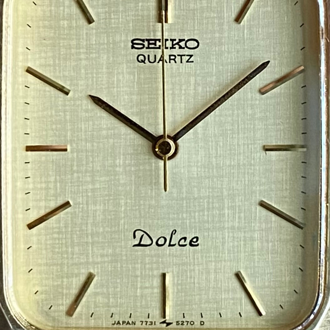 Vintage January 1997 Seiko Quartz Dolce 7731-5240 Tank - Champagne Linen Dial