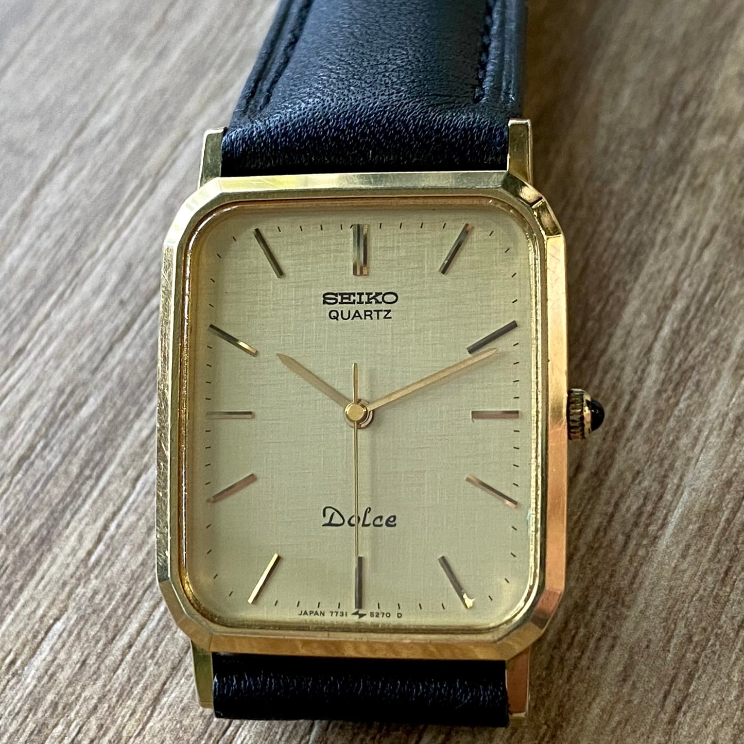 Vintage January 1997 Seiko Quartz Dolce 7731-5240 Tank - Champagne Linen Dial