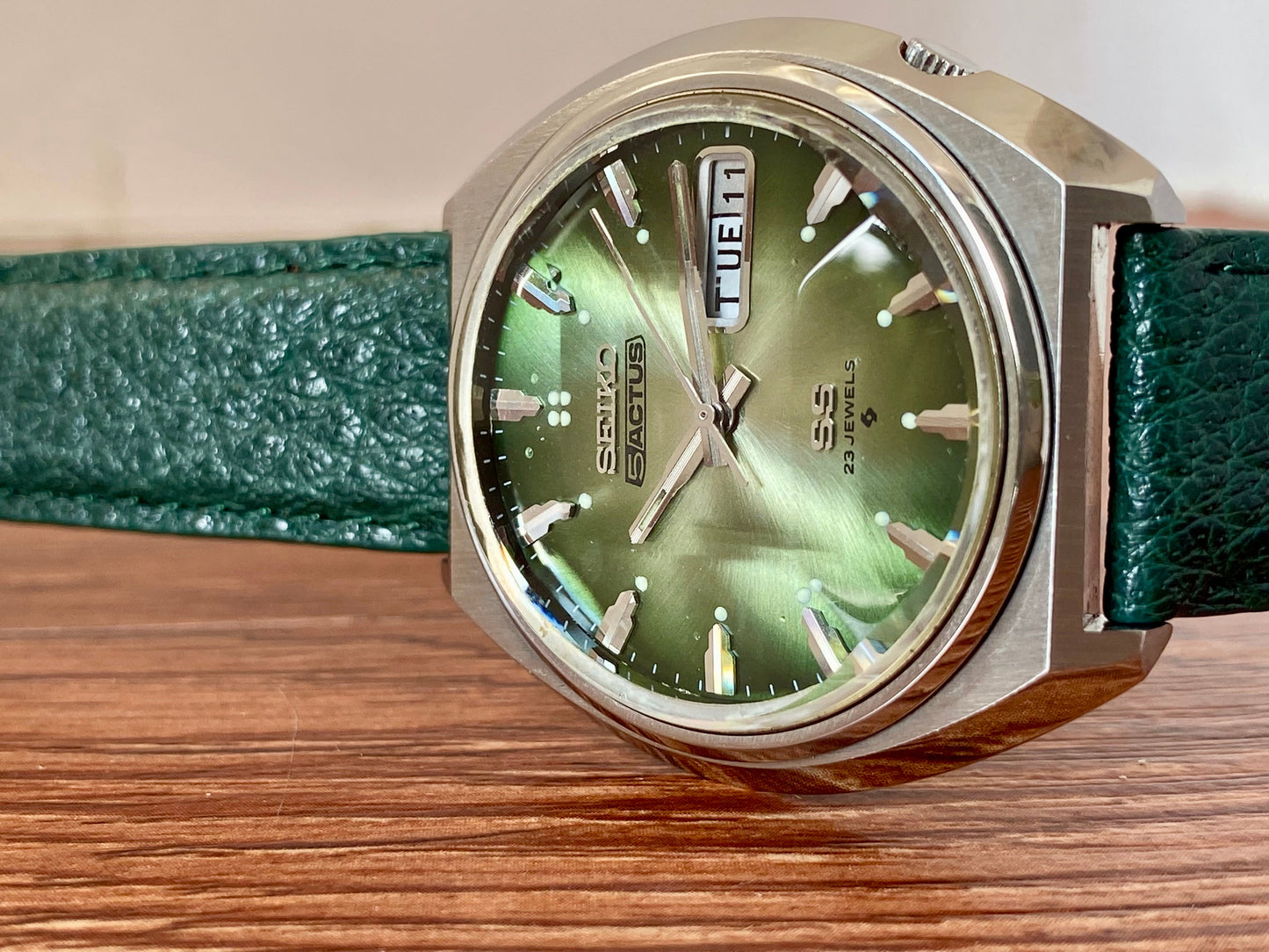 Seiko 5 Actus SS 6106-7700 Green SERVICED Auto, February 1974 UK VINTAGE WATCH LTD