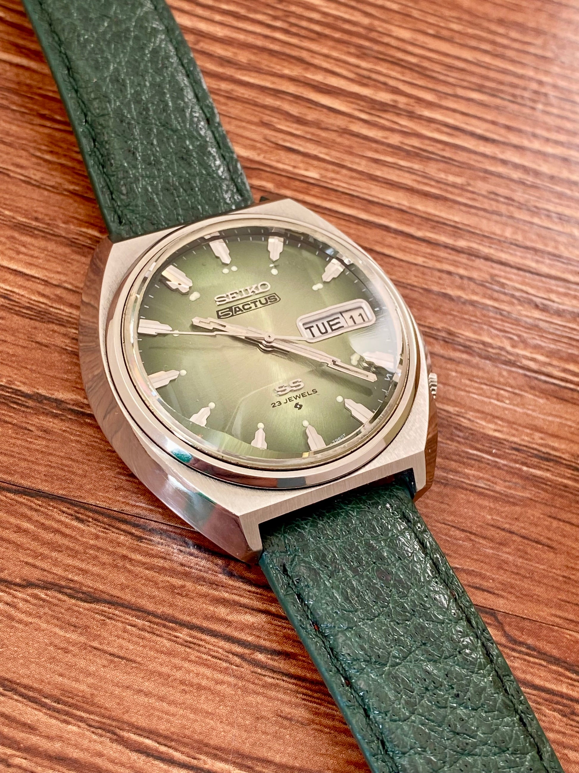 Seiko 5 Actus SS 6106-7700 Green SERVICED Auto, February 1974 UK VINTAGE WATCH LTD