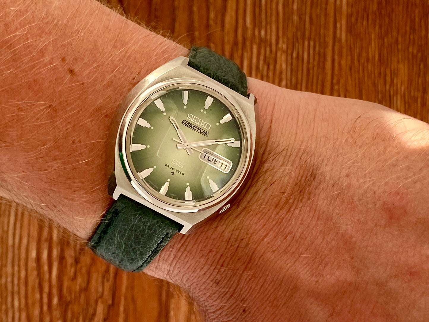 Seiko 5 Actus SS 6106-7700 Green SERVICED Auto, February 1974 UK VINTAGE WATCH LTD