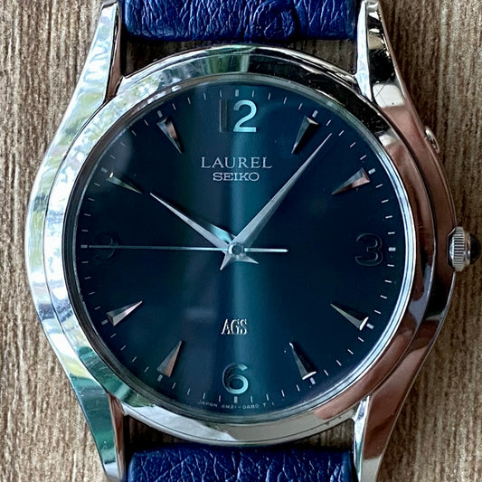 RARE Vintage September 1995 Seiko Laurel AGS 4M21-0A60 - Midnight Blue Dial - UK VINTAGE WATCH LTD