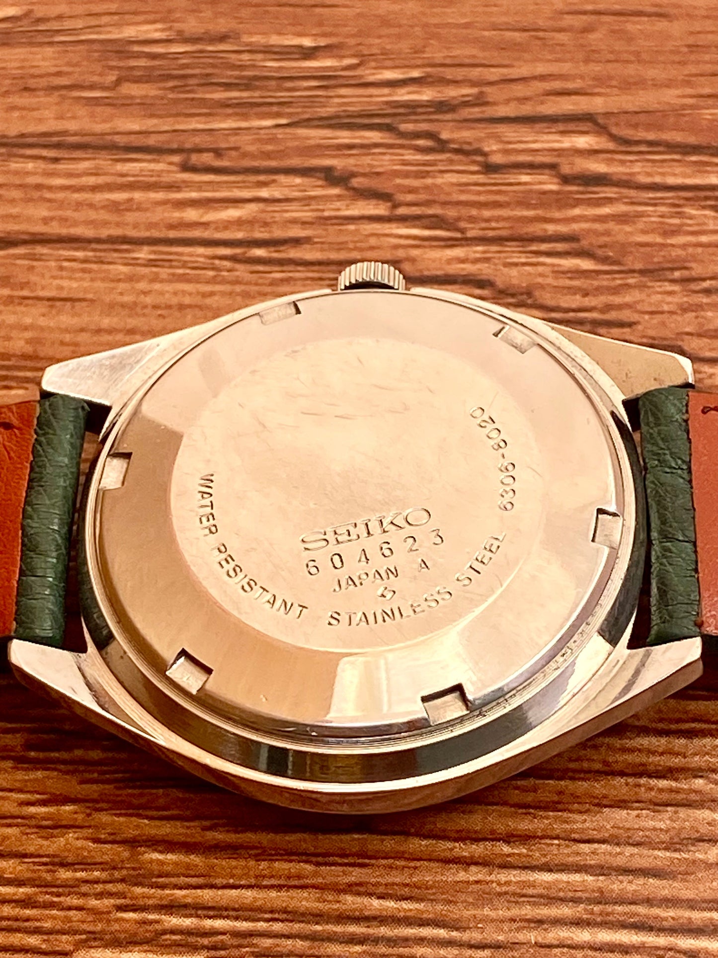 Vintage Seiko Actus SS 6306-8020 SERVICED Auto, Green, October 1976 UK VINTAGE WATCH LTD