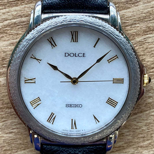 Vintage March 1992 Seiko Dolce Quartz 8N41-6180 Mother of Pearl Dial – Hammered Case