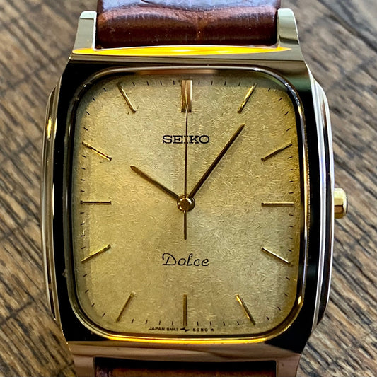 RARE Vintage Seiko Quartz Dolce Tank 8N41-5070, Tungsten, May 1990