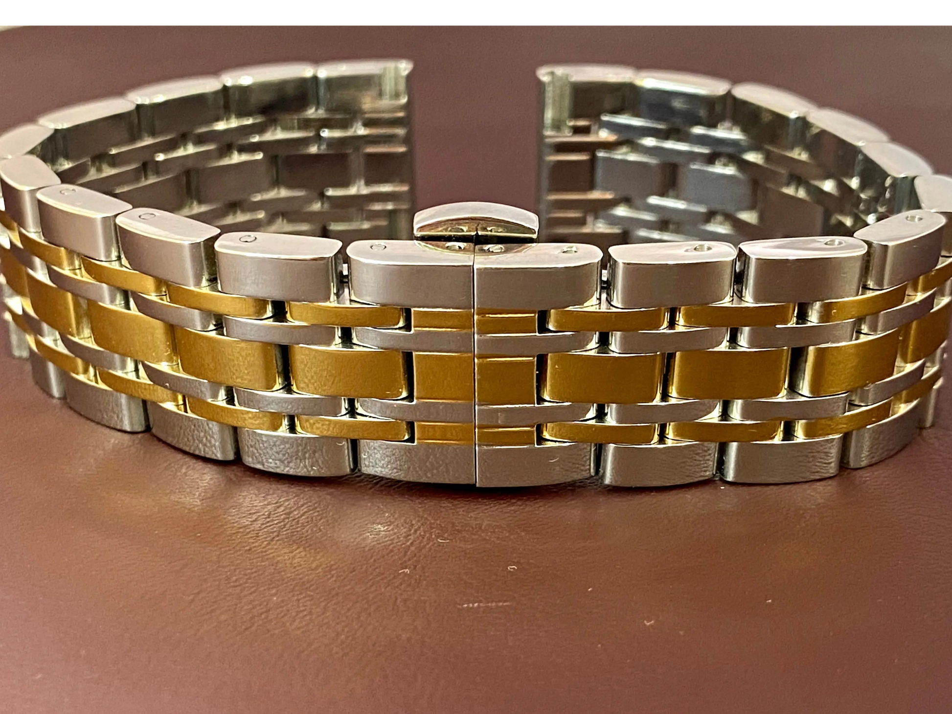 18mm 2-Tone Stainless Steel Double Beads of Rice Straight End Watch Bracelet UK VINTAGE WATCH LTD