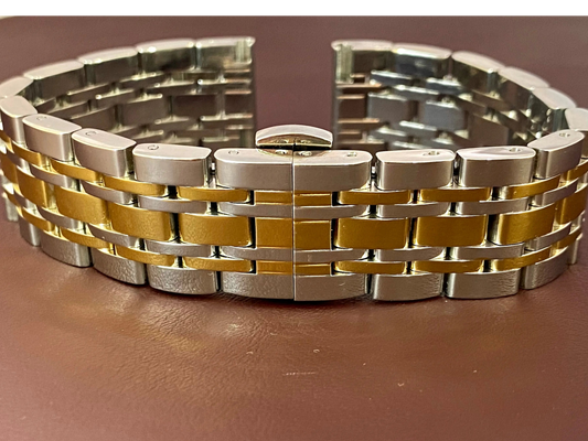 18mm 2-Tone Stainless Steel Double Beads of Rice Straight End Watch Bracelet UK VINTAGE WATCH LTD