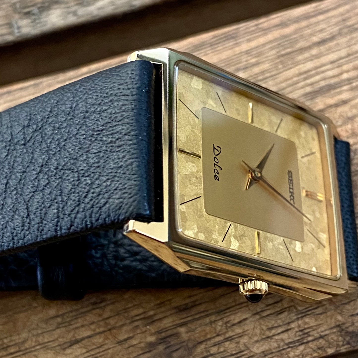 Vintage April 1987 Seiko Quartz  7740-5000 Double Square Gold Flake Dial - Nickel Alloy