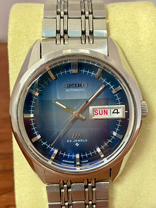 Vintage Seiko Lord Matic 5606-7280 Blue Serviced Automatic, June 1973