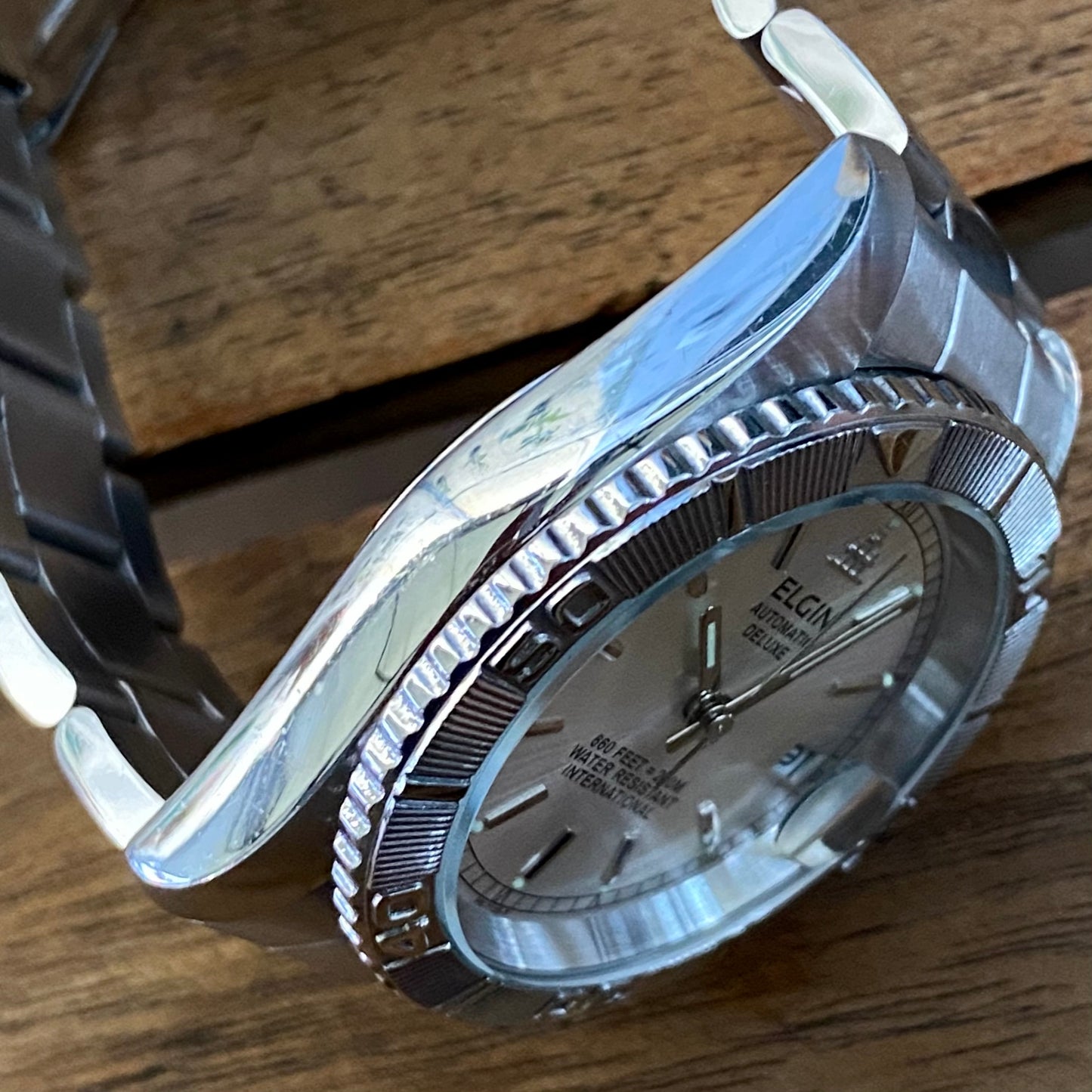 SERVICED Elgin Deluxe International FK-1135-F Automatic Diving Watch Rotating Bezel 39mm x 44mm