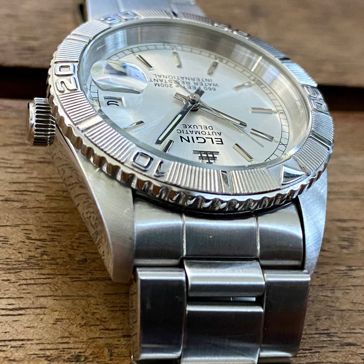 SERVICED Elgin Deluxe International FK-1135-F Automatic Diving Watch Rotating Bezel 39mm x 44mm
