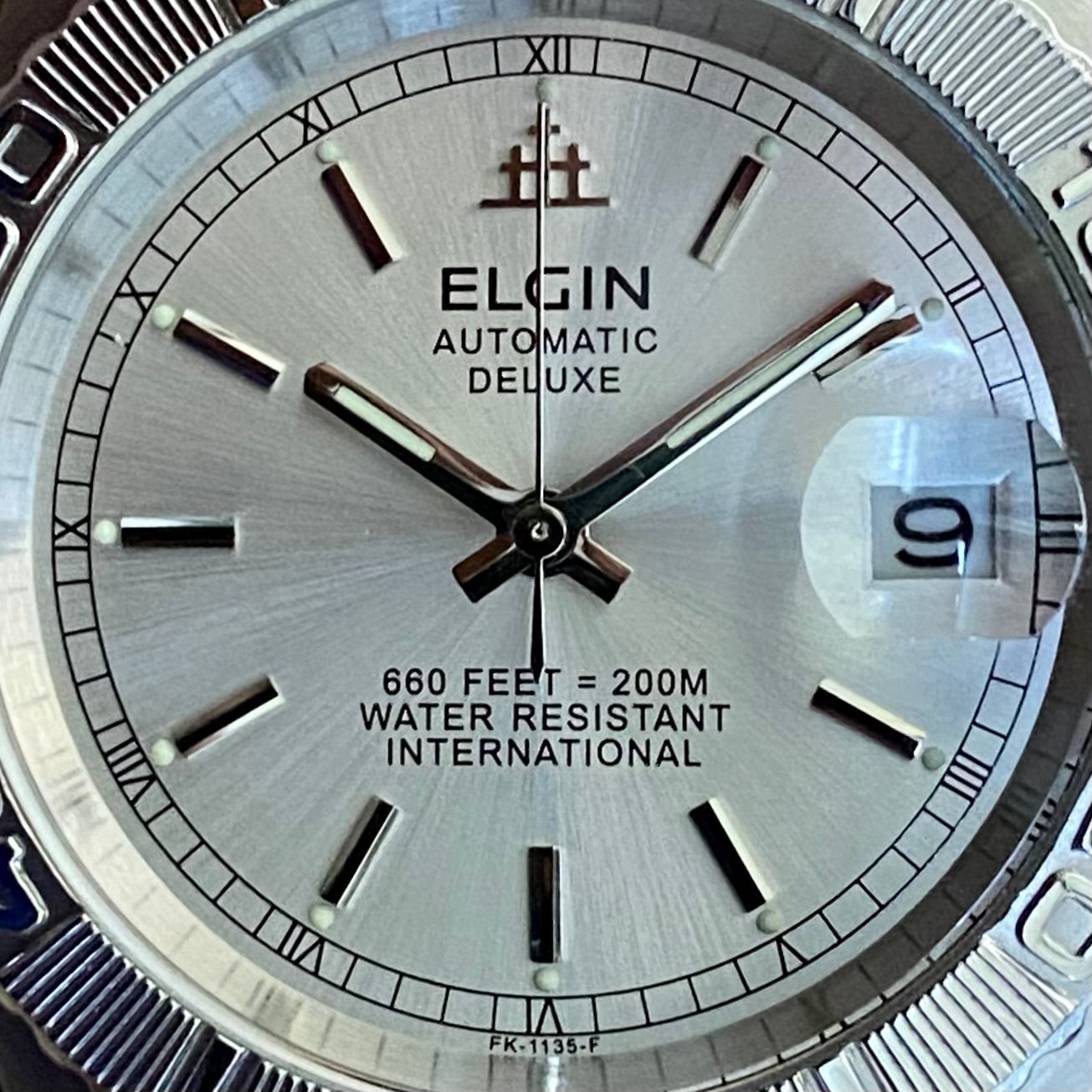 SERVICED Elgin Deluxe International FK-1135-F Automatic Diving Watch Rotating Bezel 39mm x 44mm