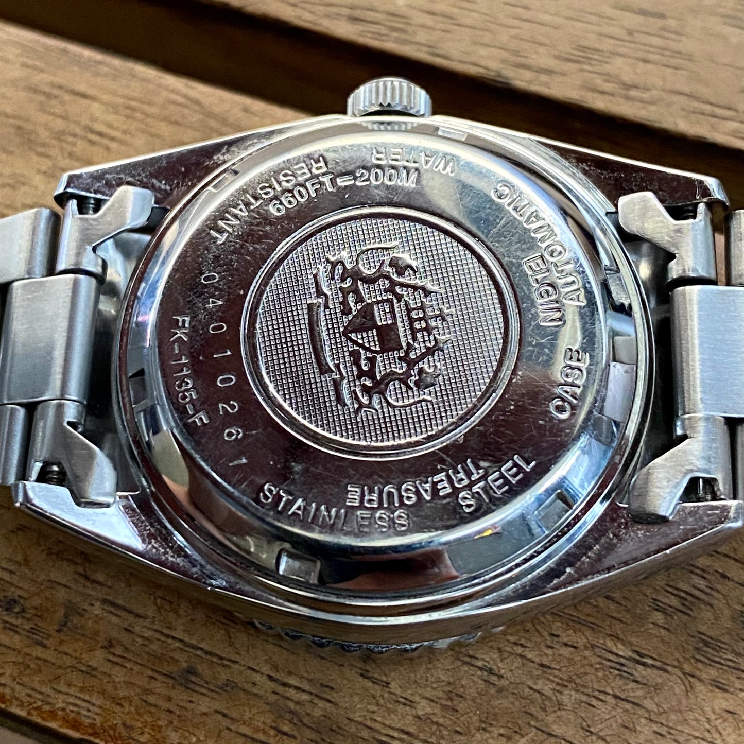 SERVICED Elgin Deluxe International FK-1135-F Automatic Diving Watch Rotating Bezel 39mm x 44mm