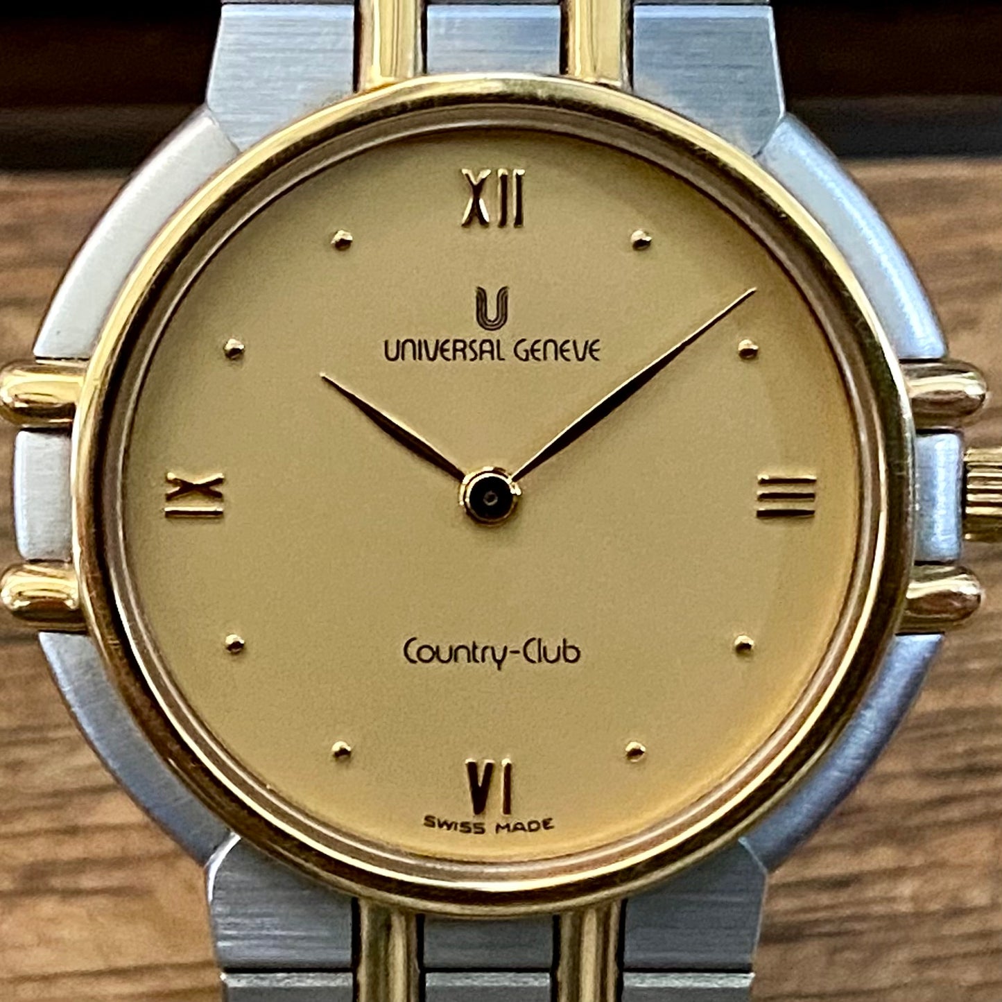 ABSURDLY RARE Vintage 1989 Universal Geneve 617 601 Country Club Quartz Steel & Gold 14K or Limited Edition