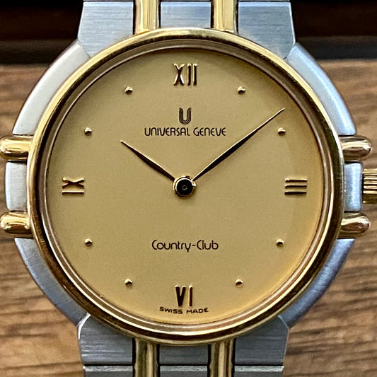 ABSURDLY RARE Vintage 1989 Universal Geneve 617 601 Country Club Quartz Steel & Gold 14K or Limited Edition