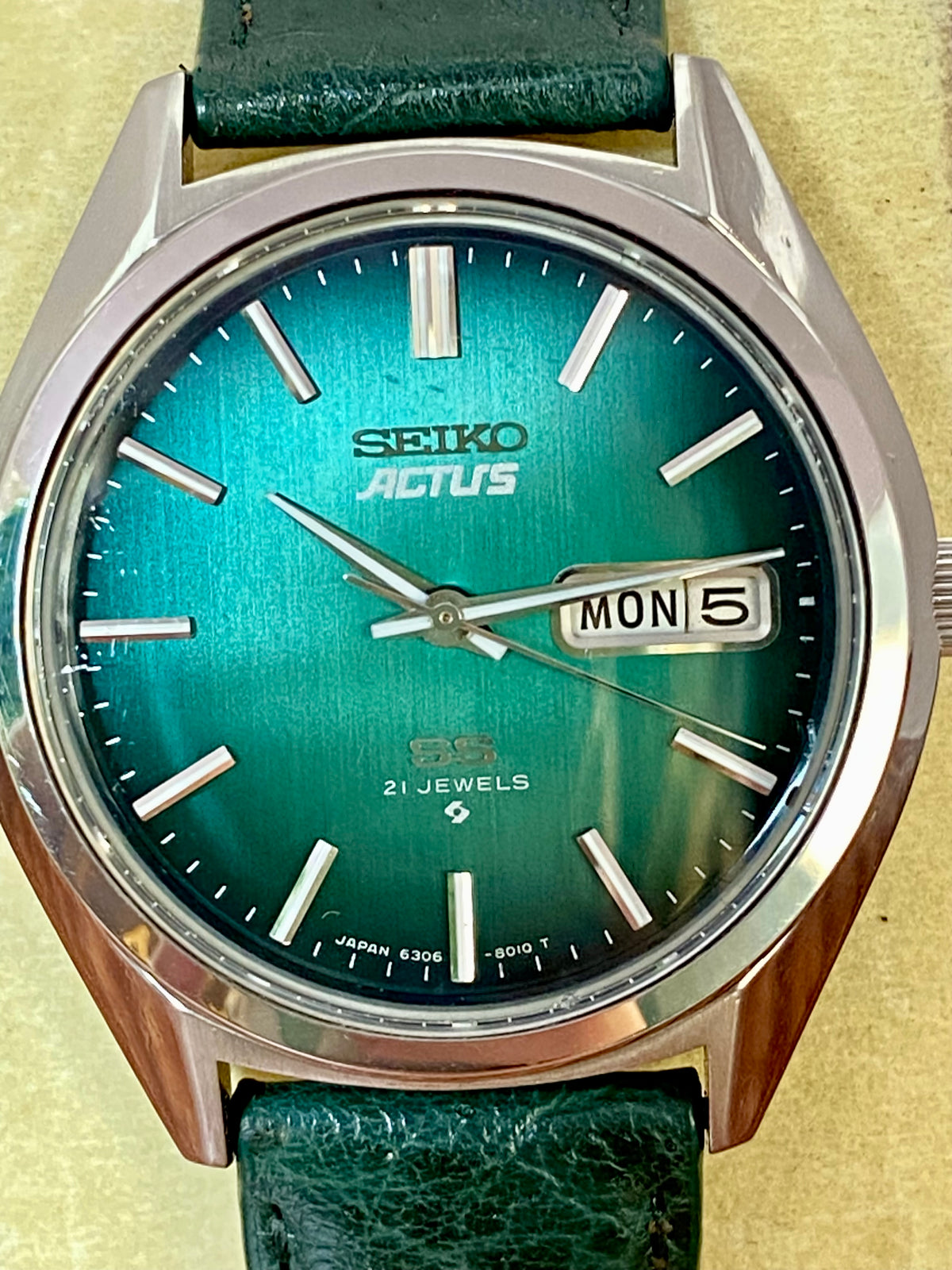 Vintage Seiko Actus SS 6306-8020 SERVICED Auto, Green, June 1976