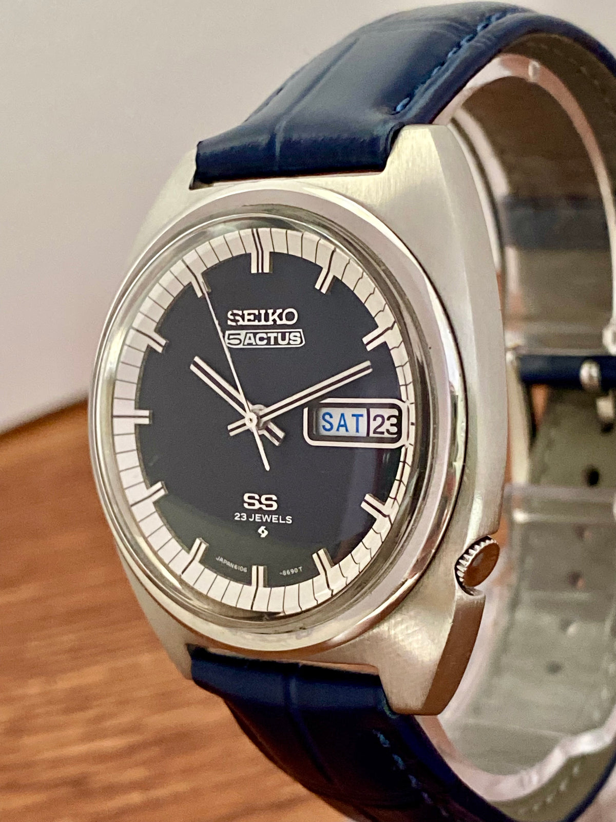 Vintage Seiko 5 Actus SS 6106-8420 Blue & White Dial, Serviced, December 1970