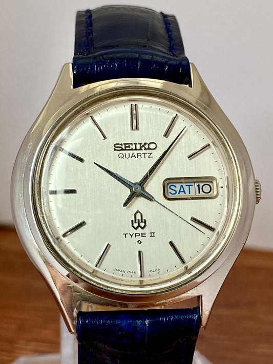 Vintage Seiko Quarz 7546-7010 Typ II, Weißes Leinen, Februar 1978