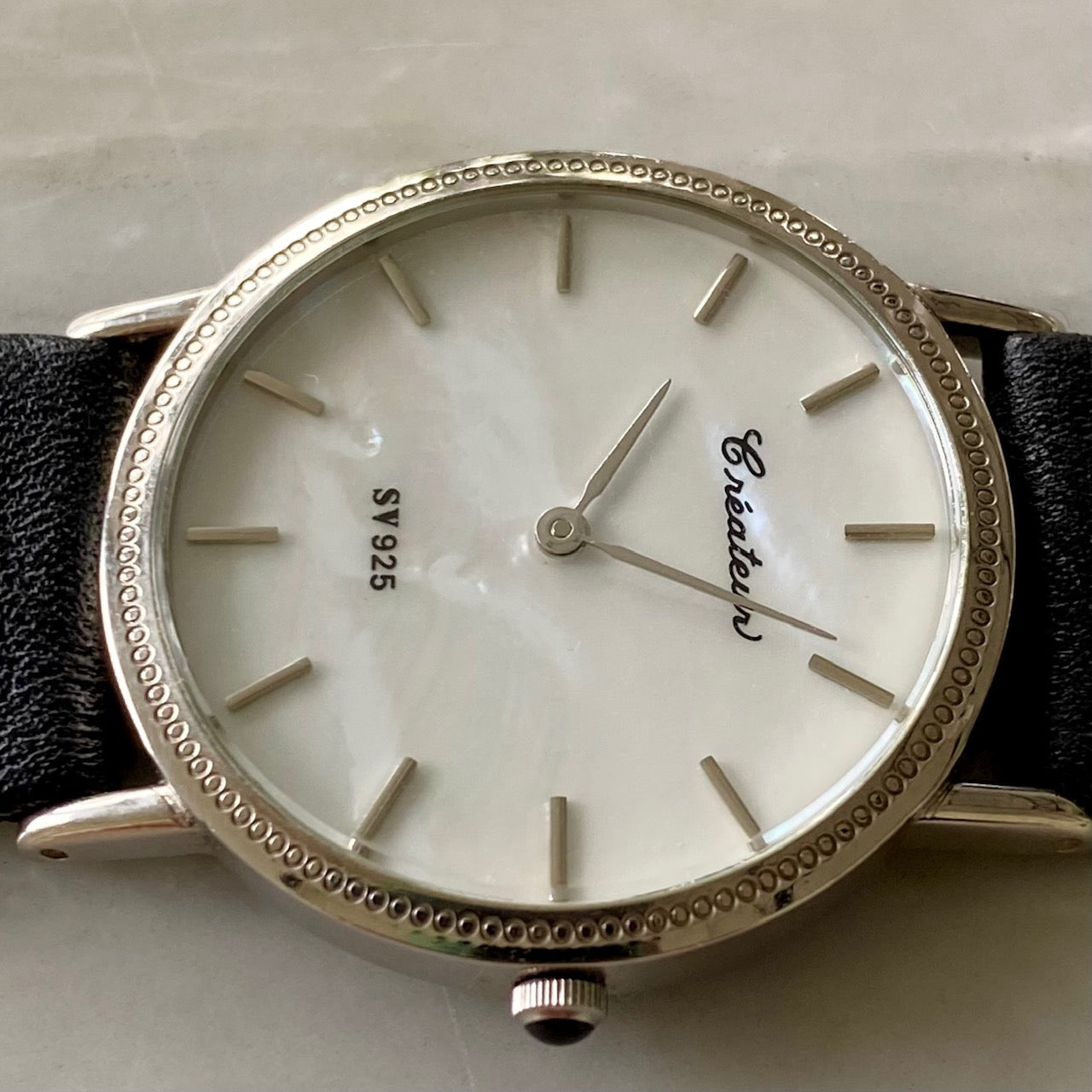 Vintage Createur Quartz SV IS201 925 Sterling Silver,  Pearl, 1970s UK VINTAGE WATCH LTD