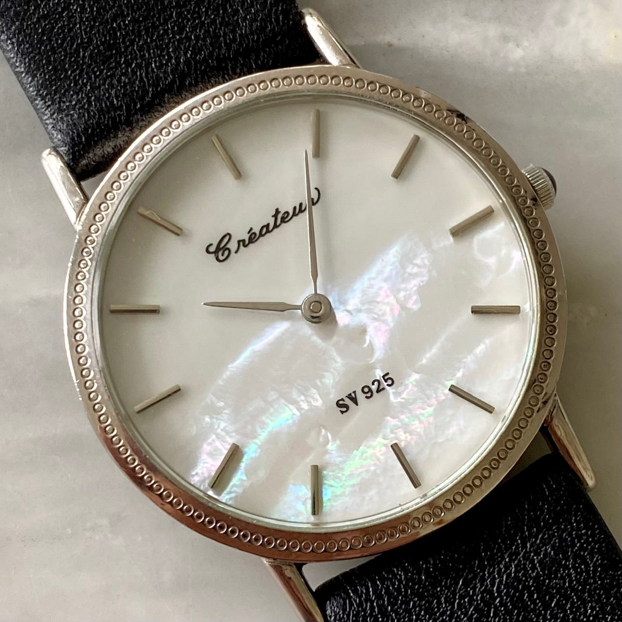 Vintage Createur Quartz SV IS201 925 Sterling Silver,  Pearl, 1970s UK VINTAGE WATCH LTD