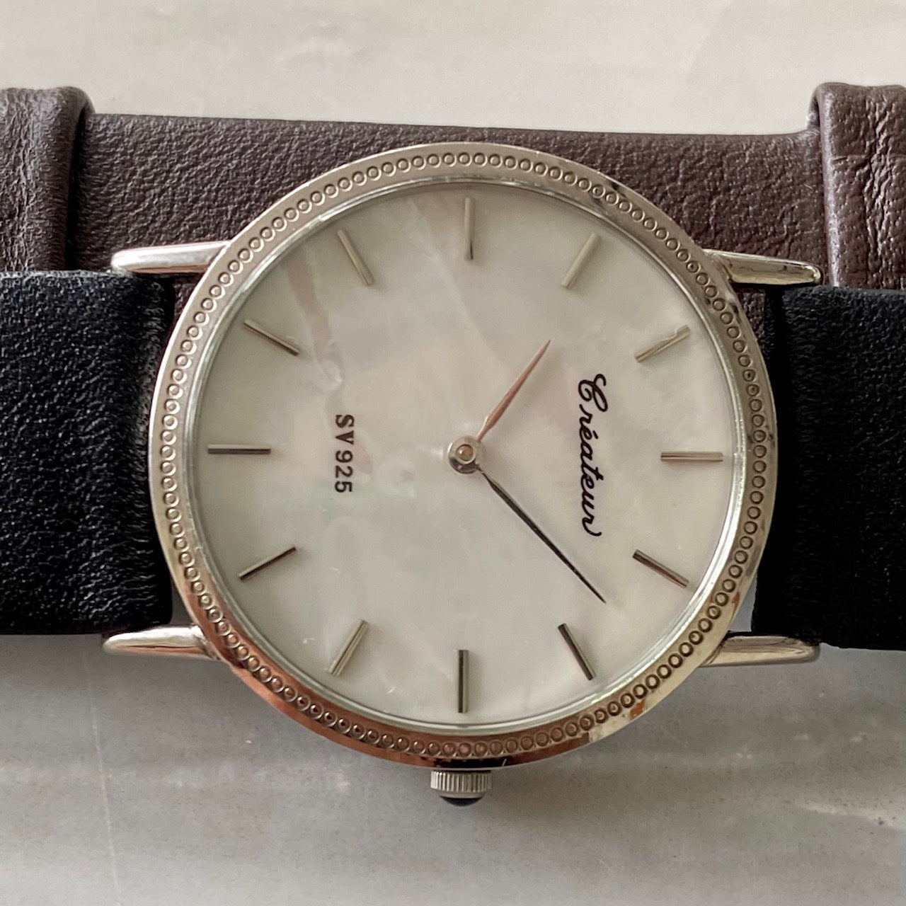 Vintage Createur Quartz SV IS201 925 Sterling Silver,  Pearl, 1970s UK VINTAGE WATCH LTD