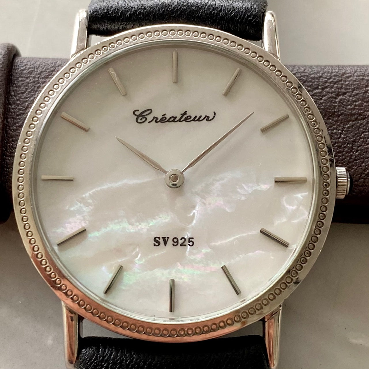 Vintage Createur Quartz SV IS201 925 Sterling Silver,  Pearl, 1970s UK VINTAGE WATCH LTD