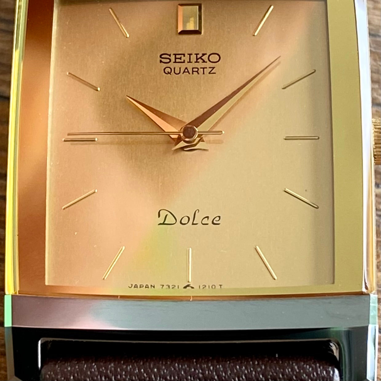 Vintage Seiko tungsten case and dial front profile view