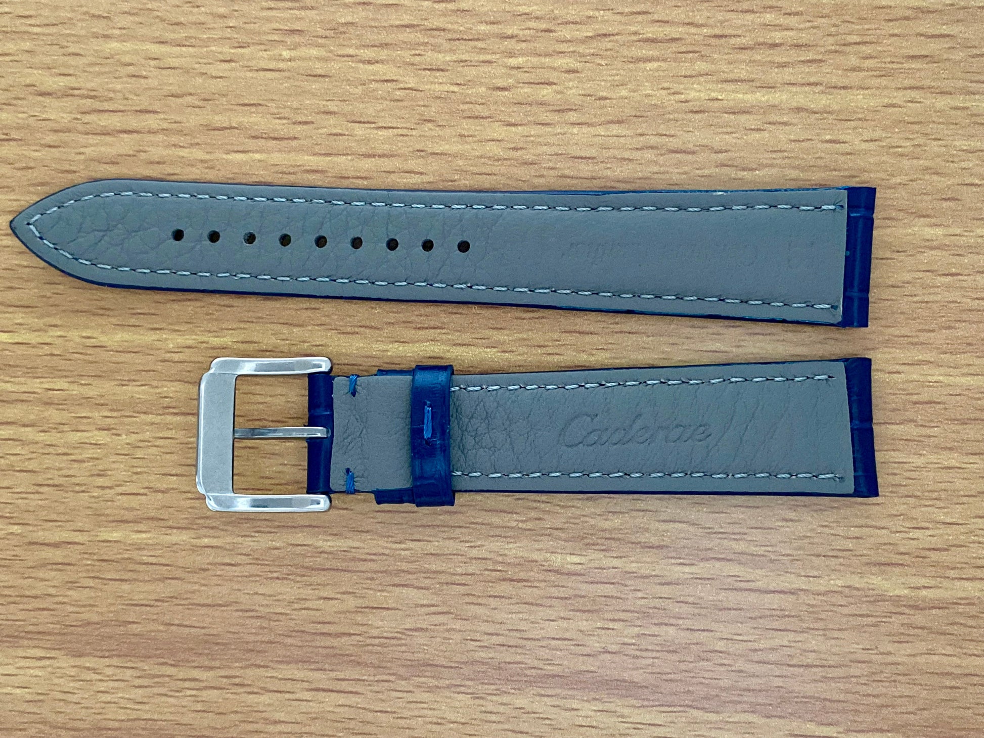 18mm Leather Watch Strap Blue Crocodile Imprint & Buckle UK VINTAGE WATCH LTD