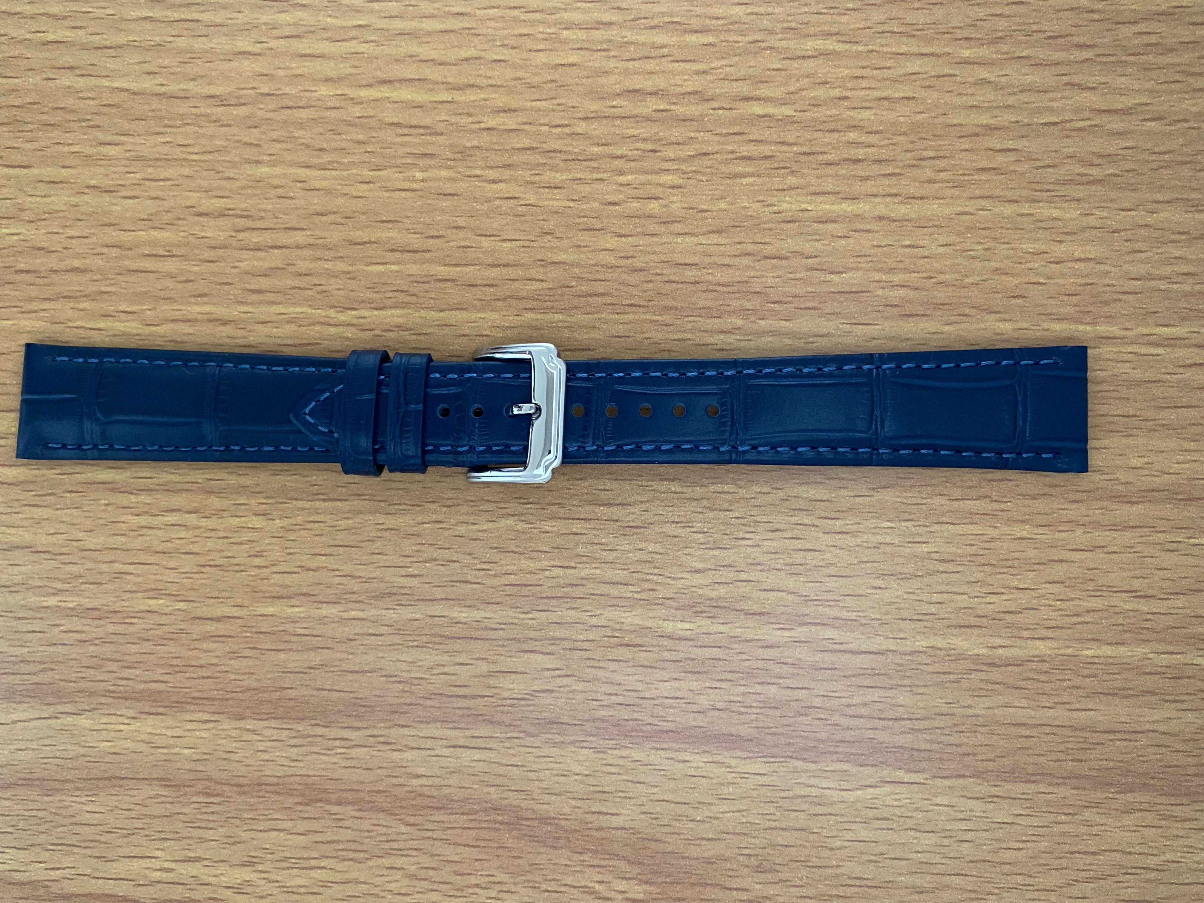 18mm Leather Watch Strap Blue Crocodile Imprint with Buckle – UK