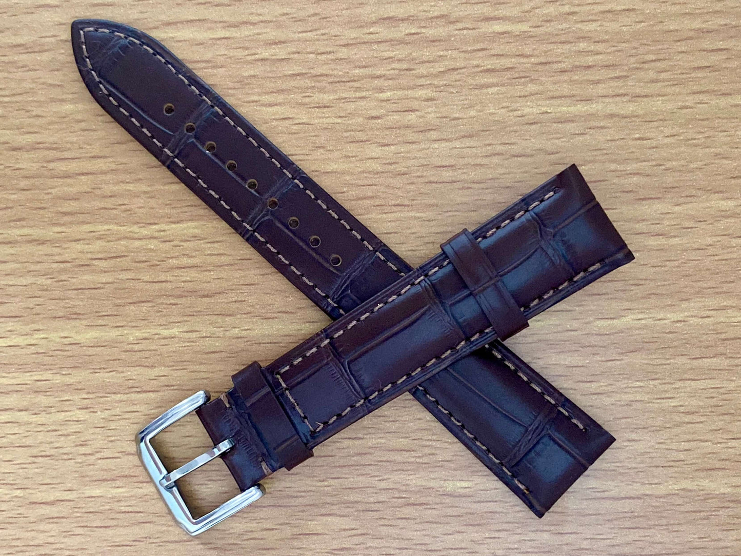 18mm Leather Watch Strap Brown Crocodile Genuine Leather Band UK VINTAGE WATCH LTD