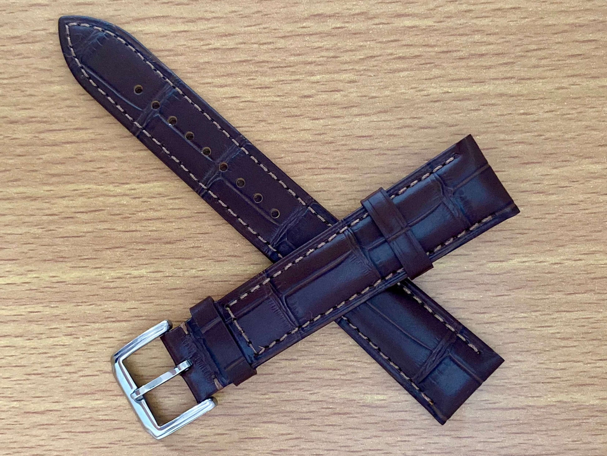 18mm Leather Watch Strap Brown Crocodile Genuine Leather Band UK VINTAGE WATCH LTD