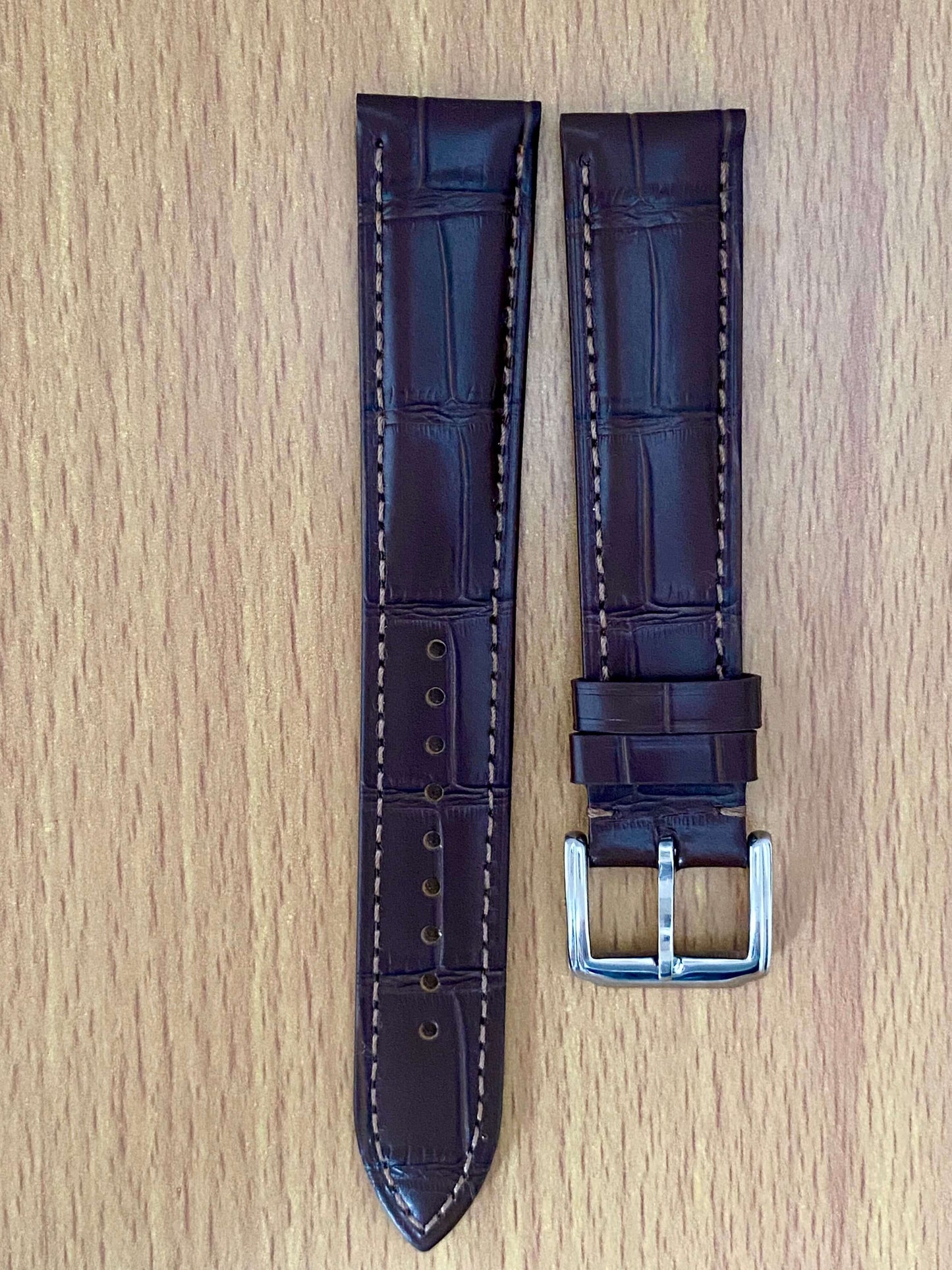18mm Leather Watch Strap Brown Crocodile Genuine Leather Band UK VINTAGE WATCH LTD