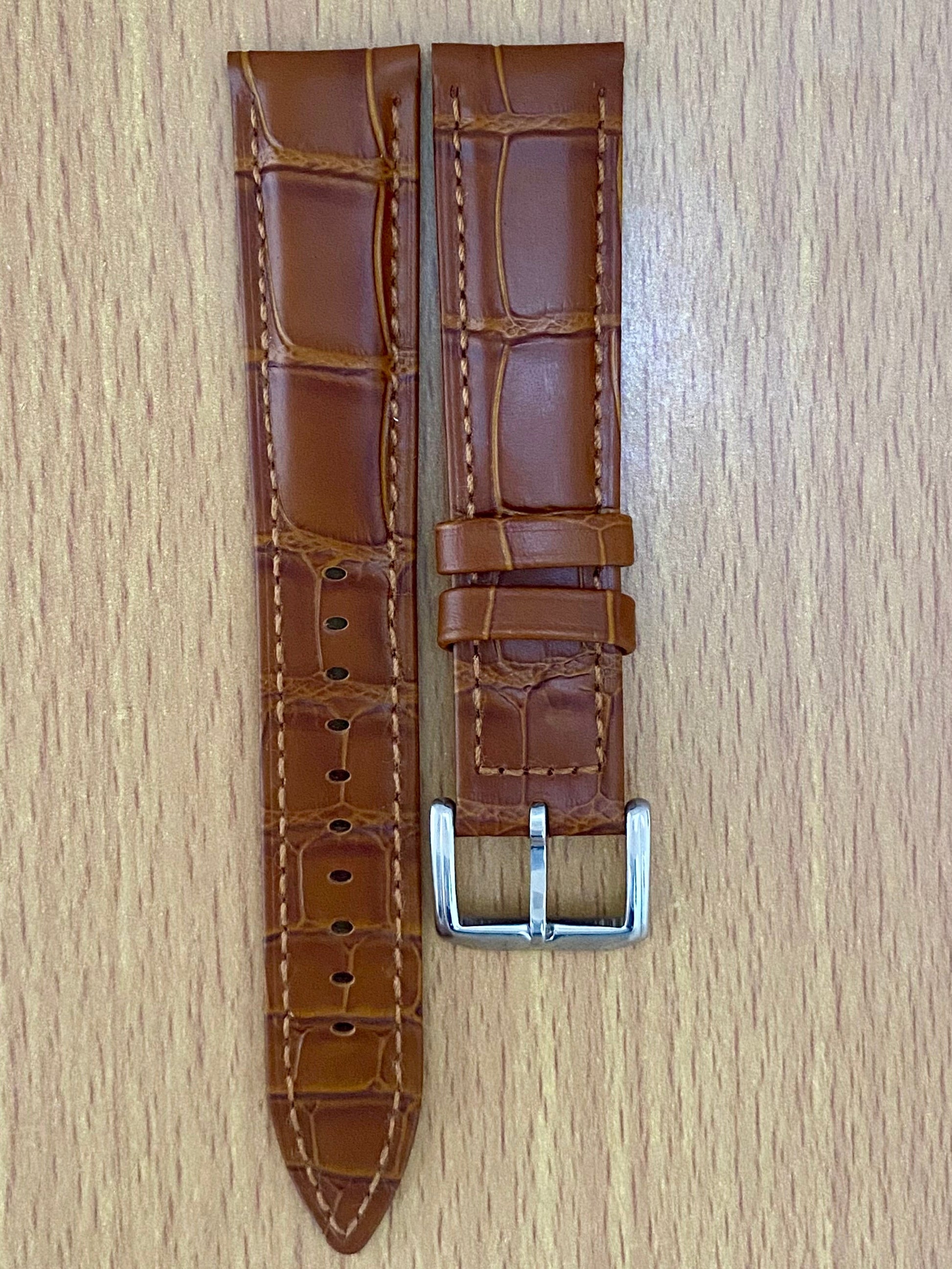 18mm Leather Watch Strap Light Brown Crocodile Imprint  UK VINTAGE WATCH LTD