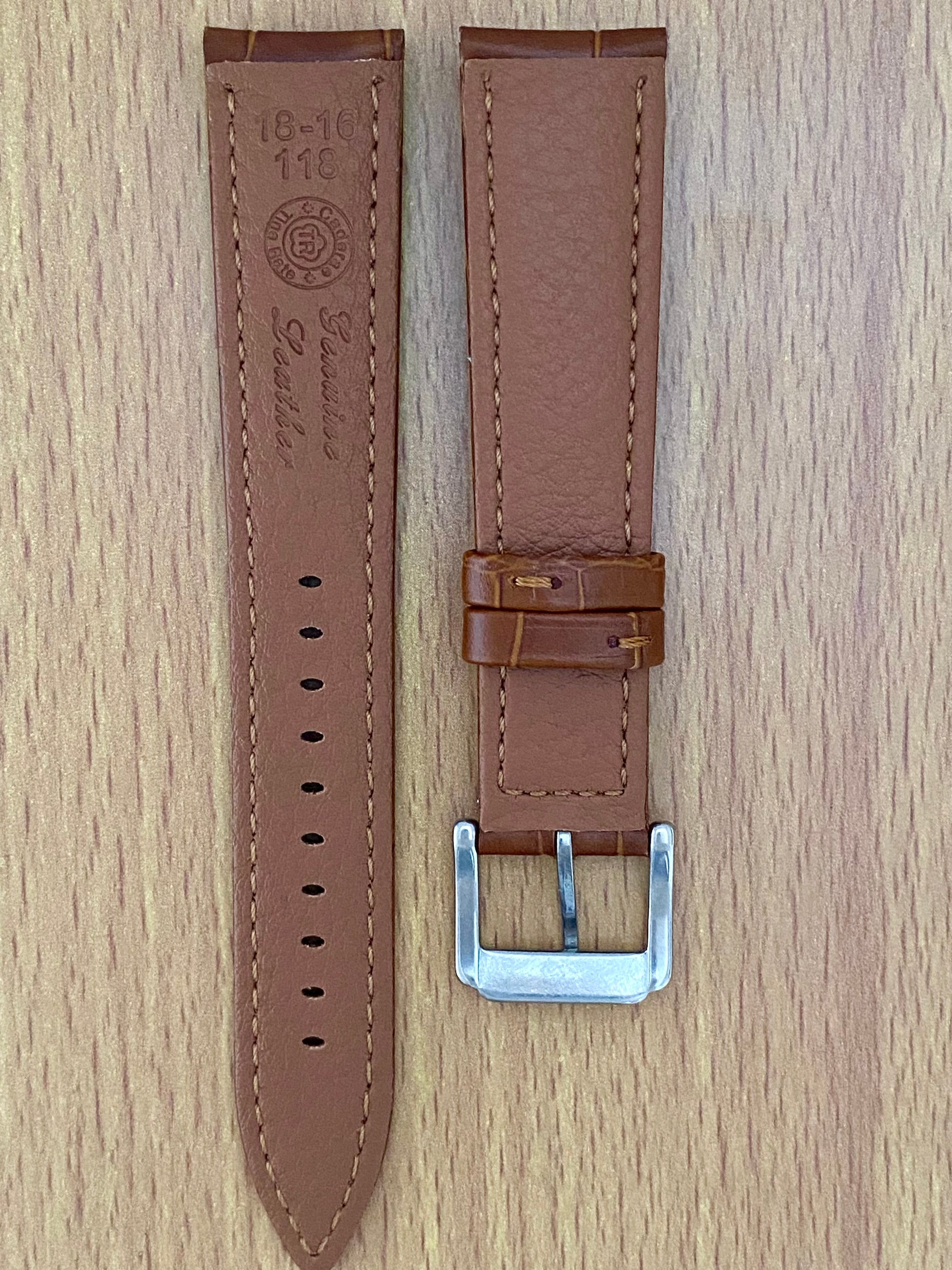 18mm Leather Watch Strap Light Brown Crocodile Imprint  UK VINTAGE WATCH LTD