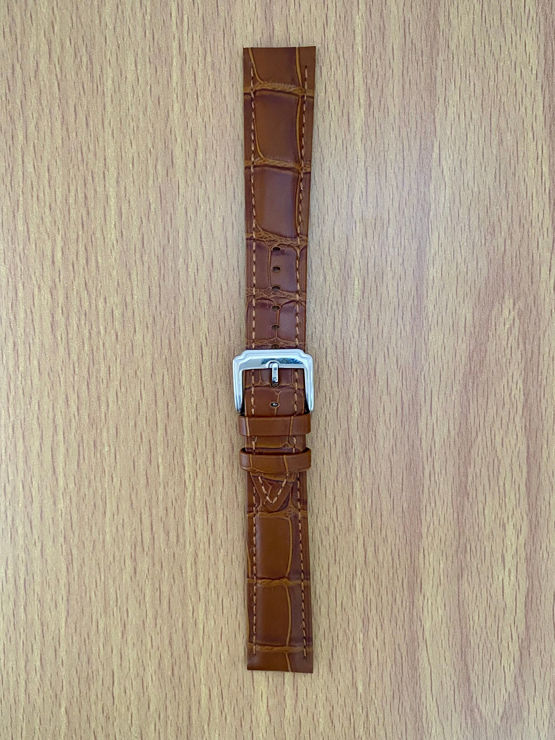 18mm Leather Watch Strap Light Brown Crocodile Imprint  UK VINTAGE WATCH LTD