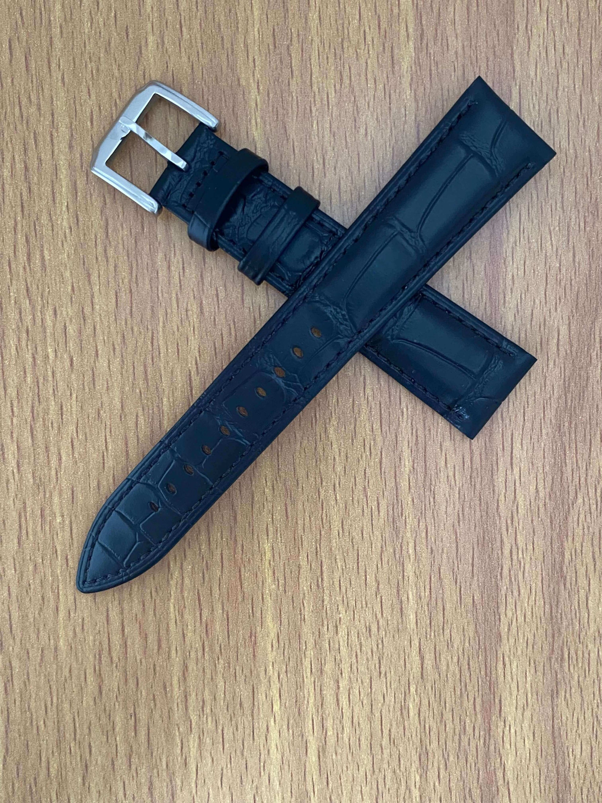 18mm Leather Watch Strap Black Crocodile Imprint & BuckleUK VINTAGE WATCH LTD