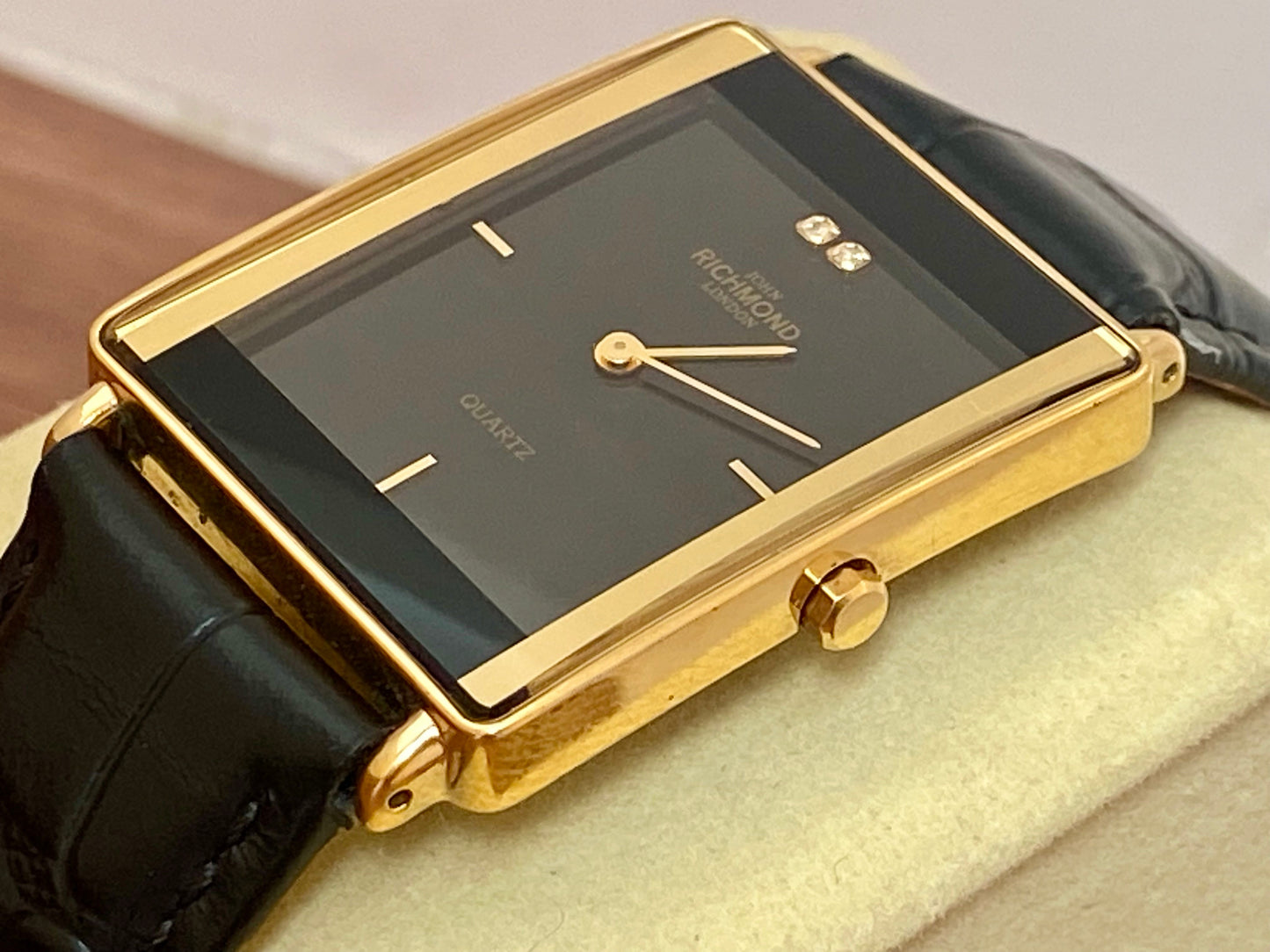 RARE Vintage 1999 John Richmond London JRM-7M Black, 2 real diamonds UK VINTAGE WATCH LTD