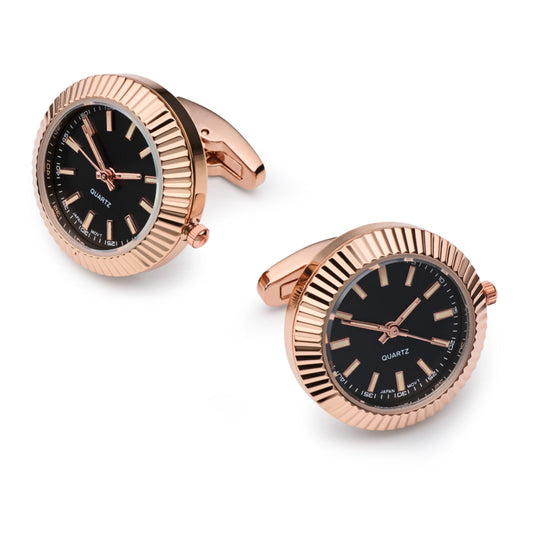 Mini Quartz Watch Cufflinks, Fully Working, Rose Gold