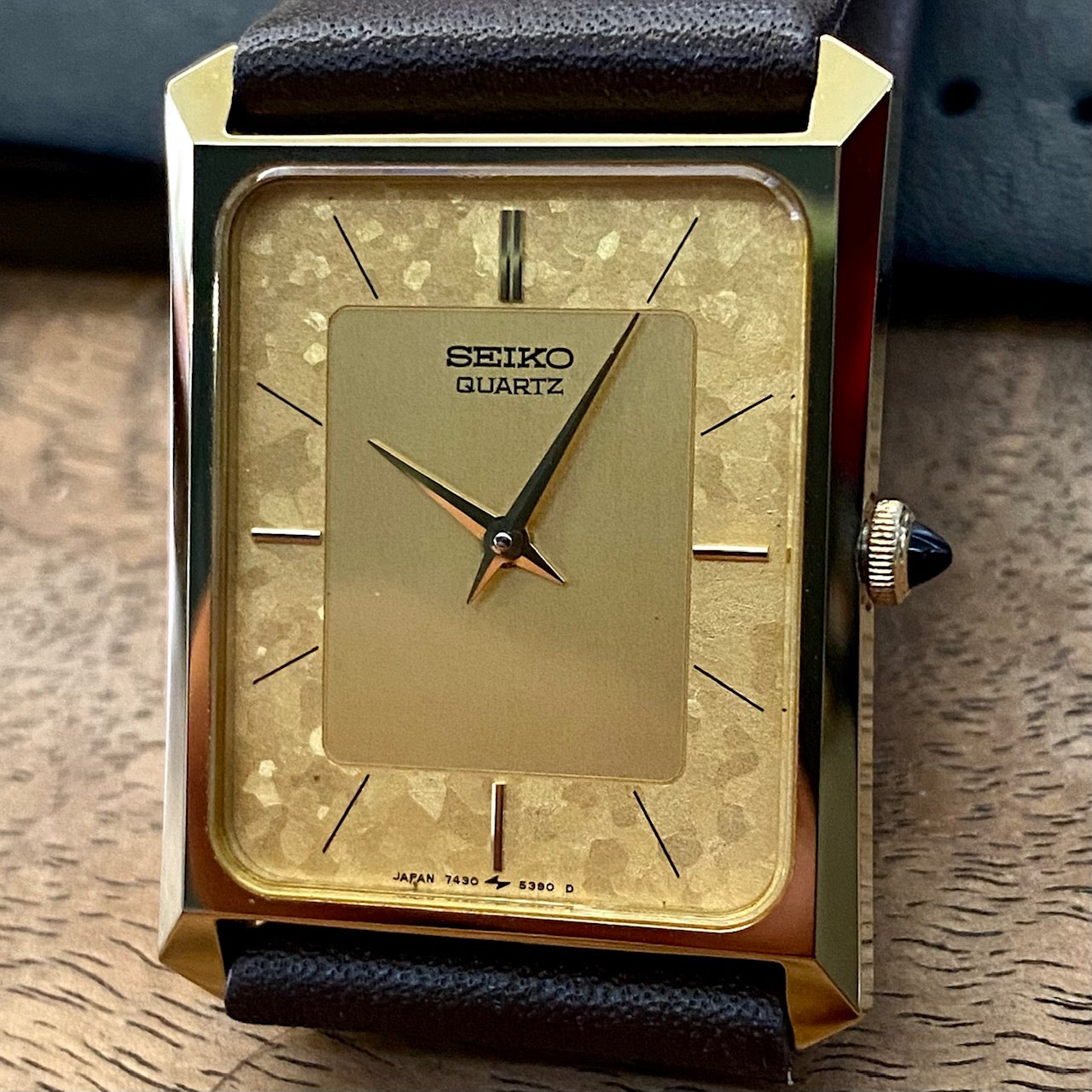 COMING SOON! Rare Vintage Seiko Quartz Tank 7430-5230 Gold Flake Dial, GHA Case, May 1985  PRE-ORDER NOW!
