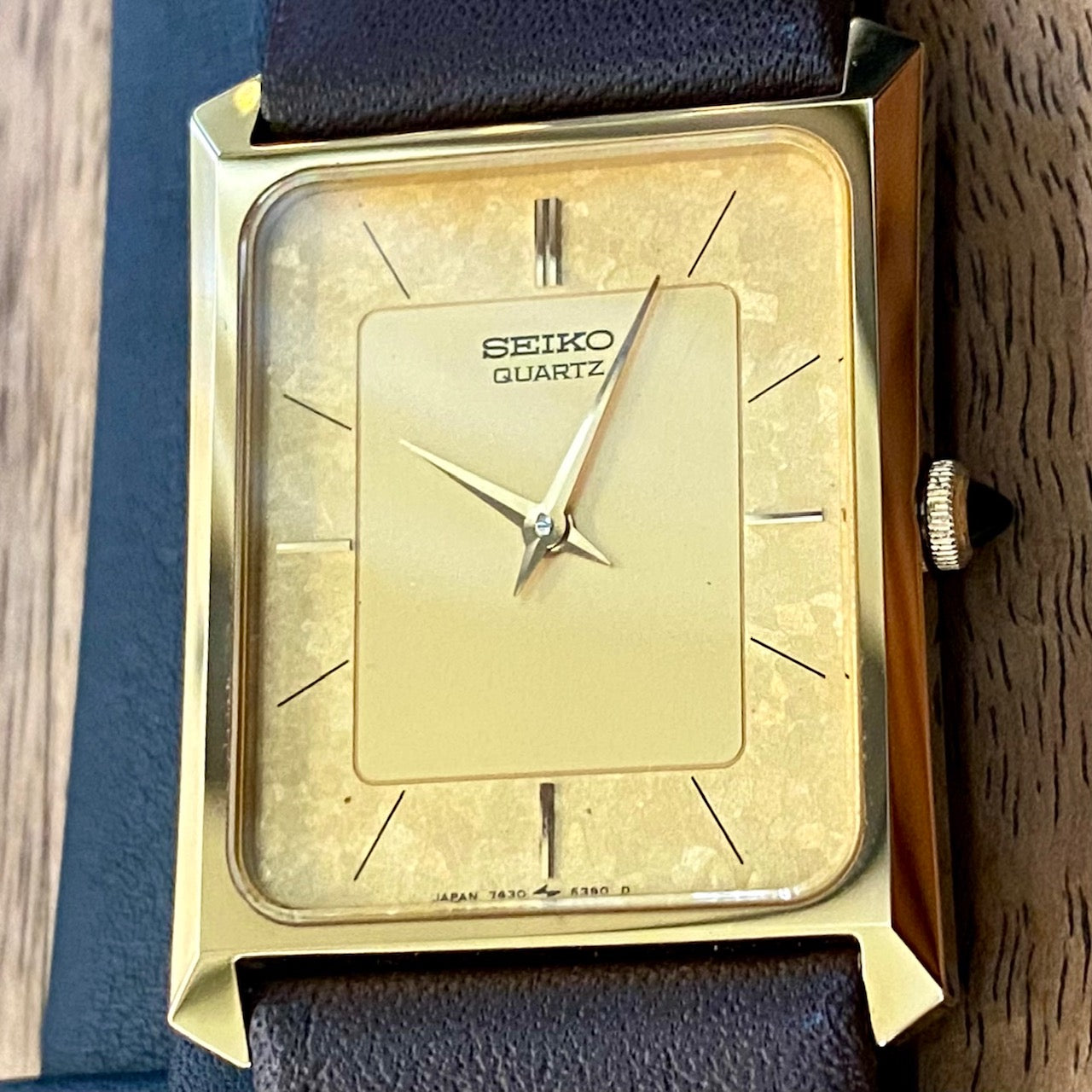 COMING SOON! Rare Vintage Seiko Quartz Tank 7430-5230 Gold Flake Dial, GHA Case, May 1985  PRE-ORDER NOW!