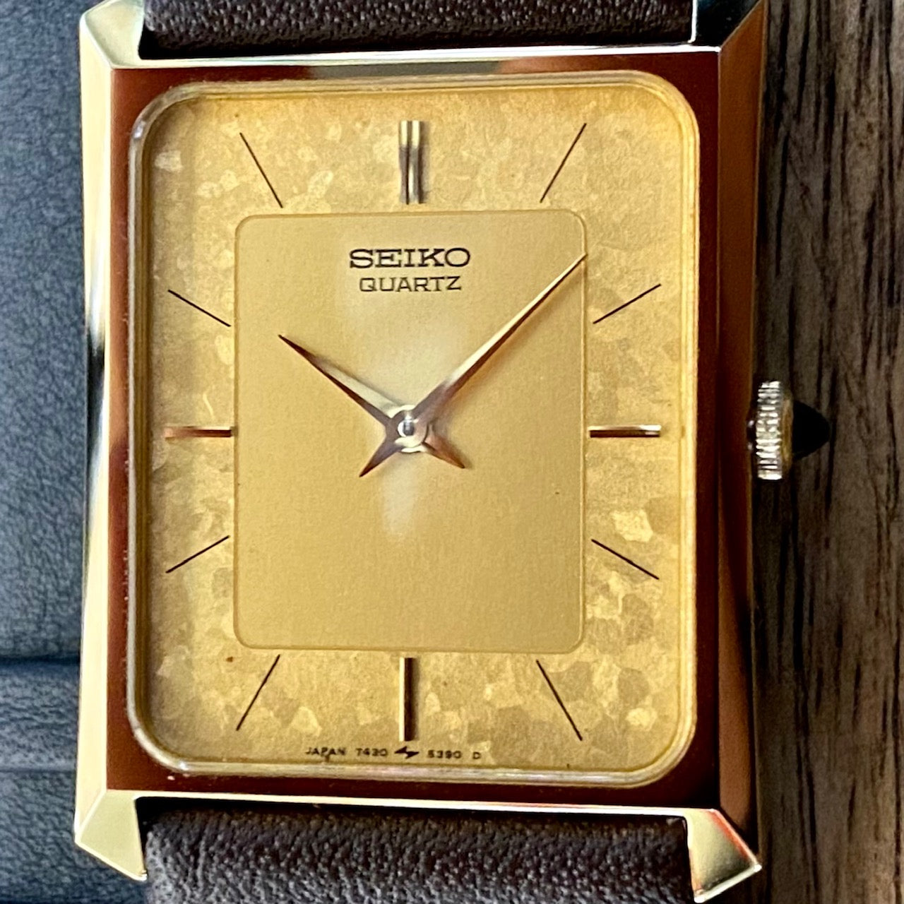 COMING SOON! Rare Vintage Seiko Quartz Tank 7430-5230 Gold Flake Dial, GHA Case, May 1985  PRE-ORDER NOW!